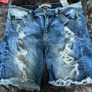 KanCan Women's Ripped Blue Jean Shorts